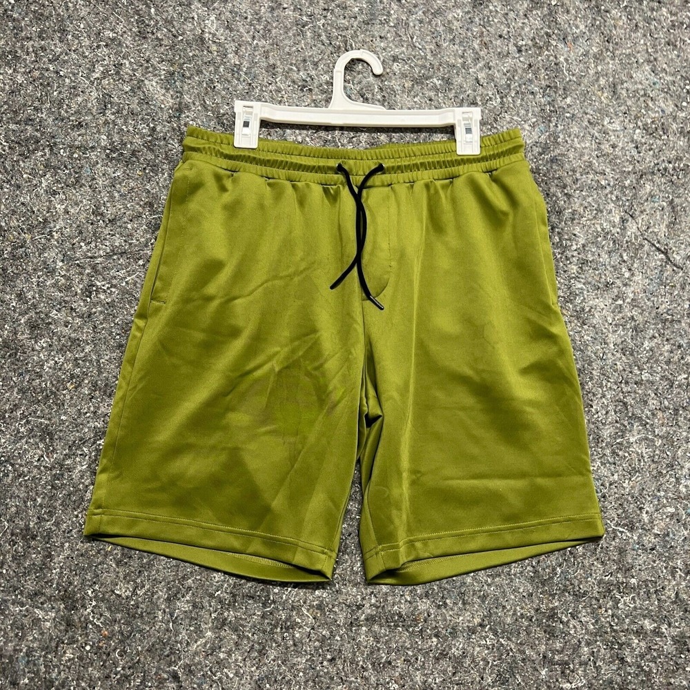 Open Edit Mens Athletic Shorts Olive Green Drawstring Waist Medium Gym Sport